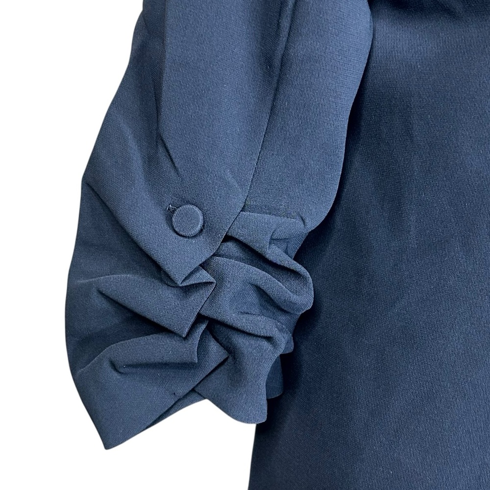 NEW Cinq à Sept Crepe Khloe Blazer 8 Navy Ruched Button Sleeve Closet Essential - Picture 10 of 16